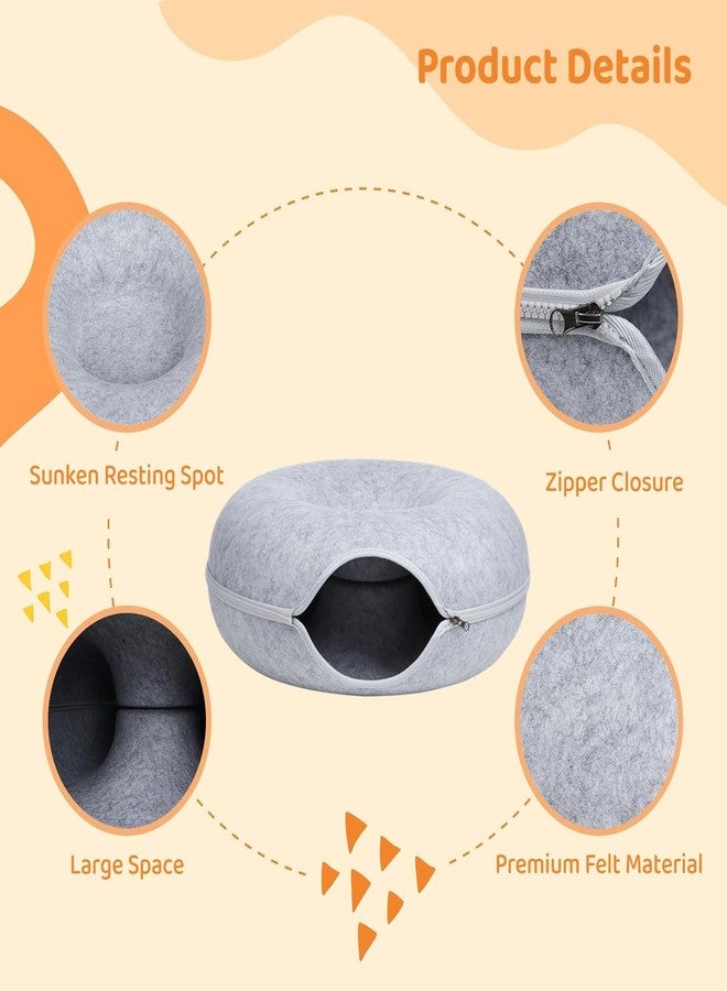 ARJEX Cat Tunnel Bed, Cat Tunnels with Ventilated Window for Indoor Cats, Cat Cave for Hideaway, Anti-Collapse Felt Play Tunnel for Small Pets ((Light Gray, Medium - 20 Inch Diameter) - Image 5